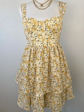 Nectar Clothing - Yellow Floral Corset Tiered Mini Sundress SZ SM NWT